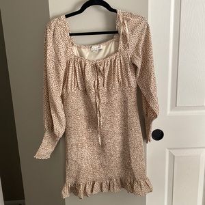 Cream Leaf Print Smocked Maternity Dress NWT